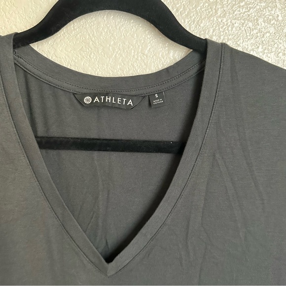 Athleta Sz Small Grey V Neck Dress Split - Picture 4 of 8